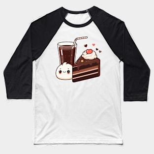 Chocolate Cake and Cola Drink in Kawaii Style | Cute Kawaii Food Art Baseball T-Shirt